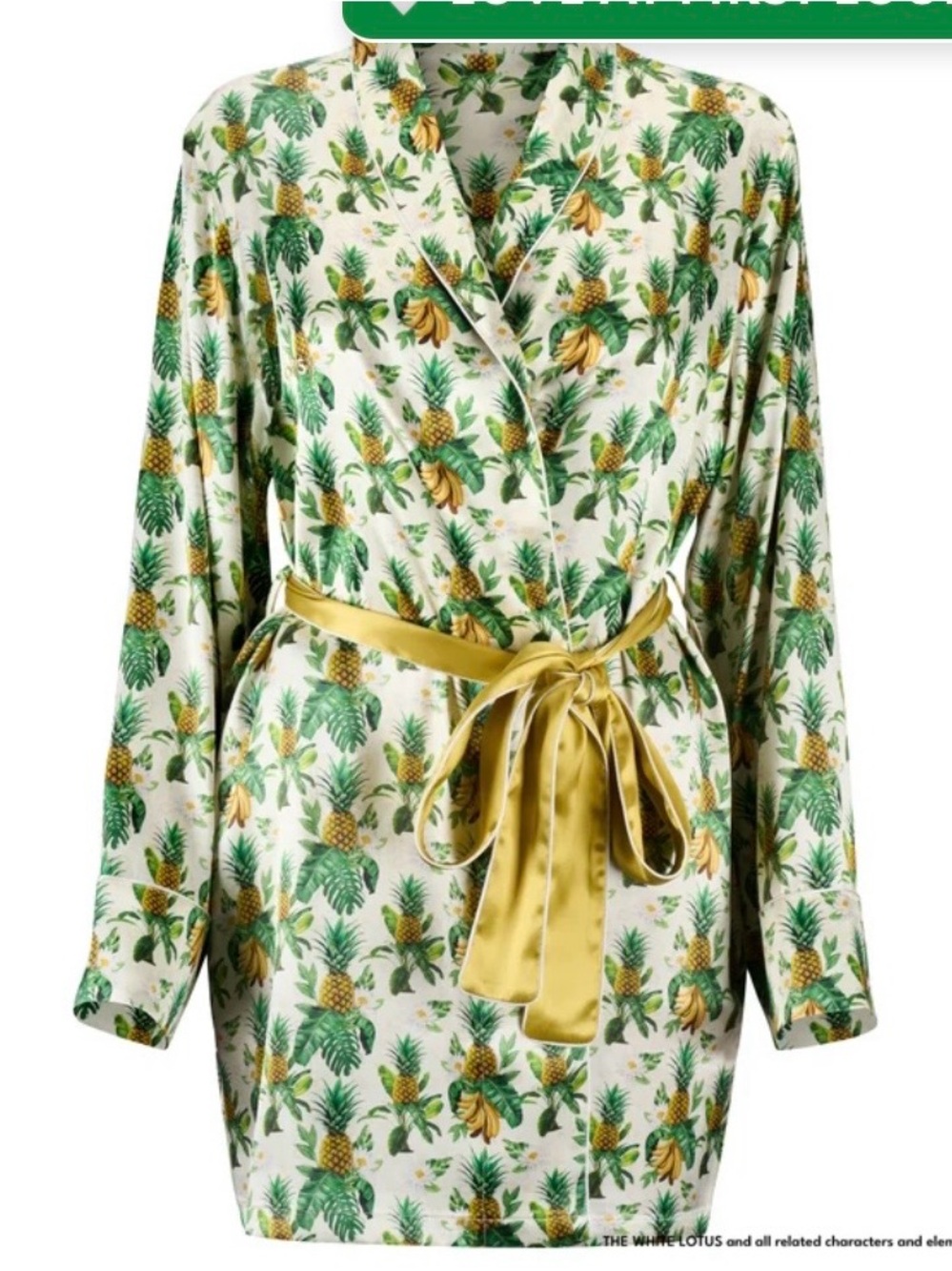 NEW IN BOX Blissy white lotus Pineapple Print 100% Mulberry Silk Robe